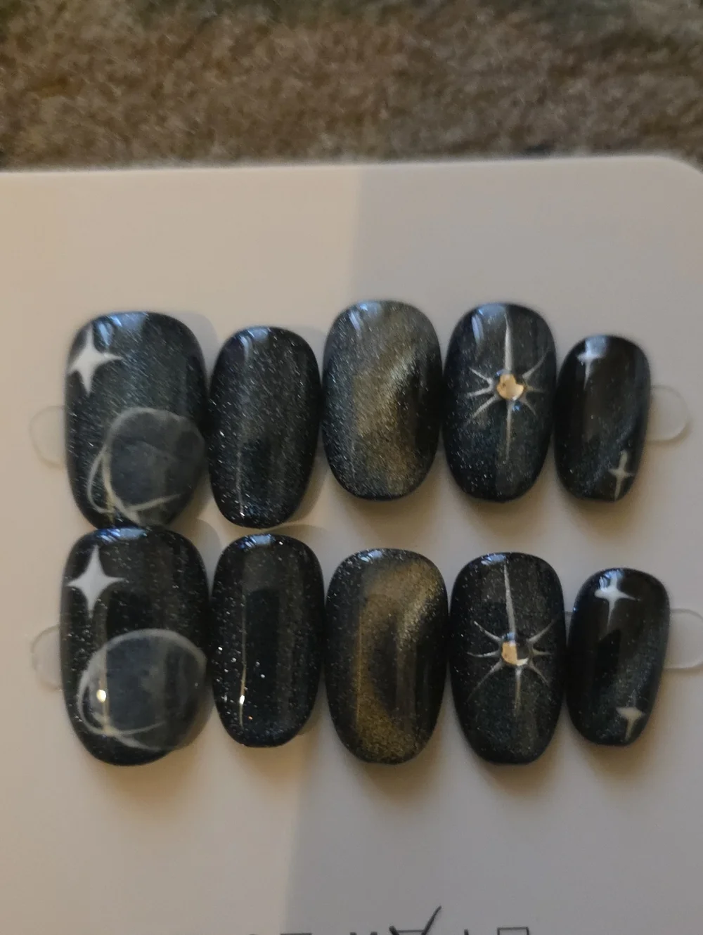 Blue Galaxy Press-On Nail Set with Rhinestone Accent Size 16569